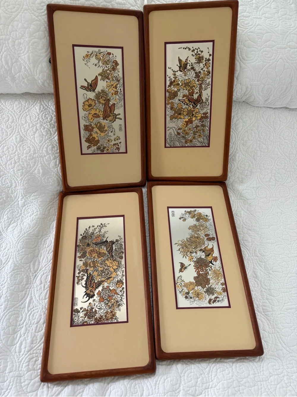 Vintage Franklin Mint Wei Tseng Yang Butterfly Botanical Wall Art Set of 4
